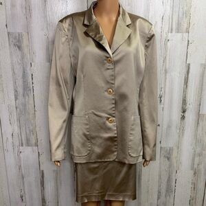 Emanuel Ungaro Vintage 80’s-90’s Gold Satin Blazer and Skirt‎ Suit